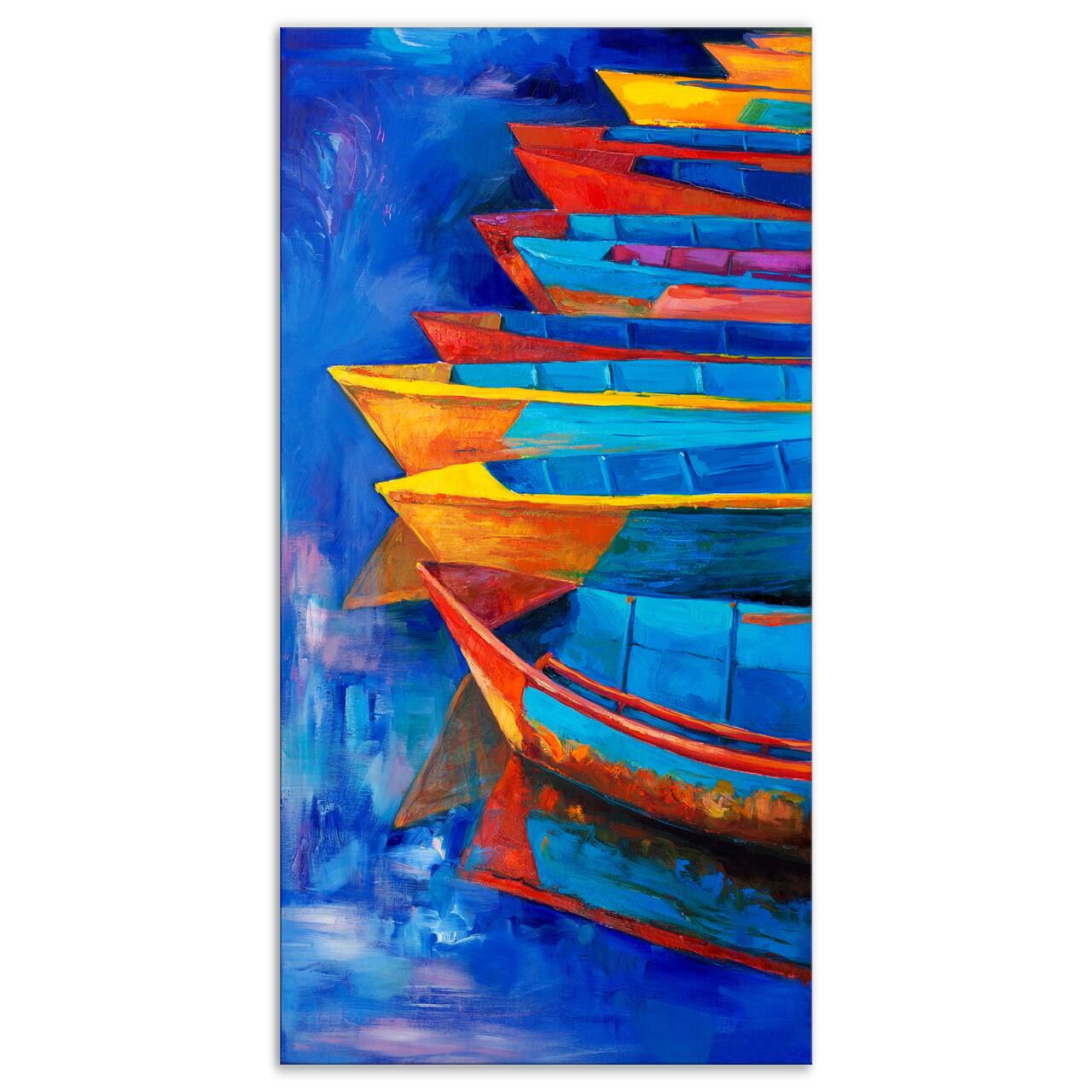 Designart - Boats and Jetty at Pier in Oil Painting - Sea & Shore Painting Print on Wrapped Canvas